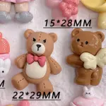 3 Pcs Cute Teddy Bear with Pink Bow Miniature toy topper