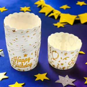50 Pcs Golden Happy Birthday Cupcake Liners