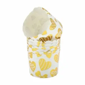 50 Pcs Golden Bow Heart Cupcake Liners