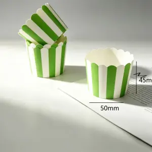 50 Pcs White & Green Line Cupcake Liners