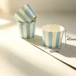 50 Pcs White & Blue Striped Cupcake Liners