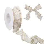 Beige Plaid Crumpled Ribbon (1 Inch x 9 Meters)