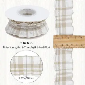 Beige Plaid Crumpled Ribbon (1 Inch x 9 Meters)