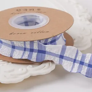Blue Plaid Crumpled Ribbon for Cake Decorating