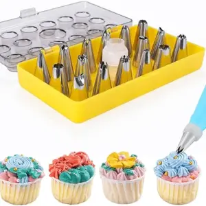 Cake Decorating Tips,Piping Tips,Pastry Tips,Cake Piping Set,Piping Nozzles,Cake Decorating Supplies with Tip Coupler,Cake Decorating Tools for Cookie Icing,Cake,Cupcake,18 Pack