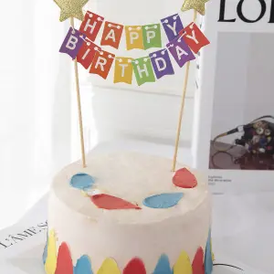 Colorful paper banner Birthday Cake Topper
