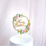 Happy Birthday Cake Toppers Gold Flower Acrylic Cake Acrylic Cupcake Topper For Various Birthday