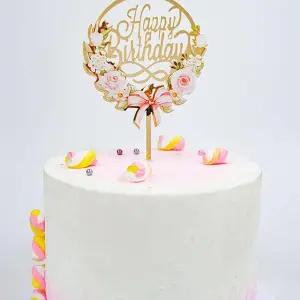 Printed Flower bow garland happy birthday cake topper