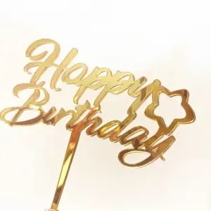 Golden happy birthday cake topper with star