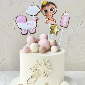 baby shower ,its a girl,Feeding Bottle & Figure Design Cake Topper set