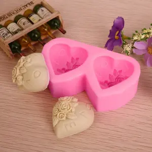 2 cavity Heart & Rose Shaped Silicone Mould
