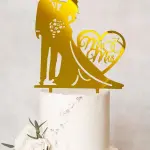 1pc Large Golden Acrylic Wedding Cake Topper For Valentine's Day Party,Christmas