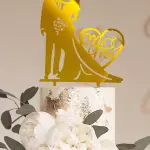 1pc Large Golden Acrylic Wedding Cake Topper For Valentine's Day Party,Christmas