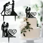 3pcs/Set Black Wedding Design Cake Topper For Wedding Party Cake Decoration