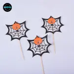 3 pcs Spider Web Cake Insert Card Decoration,with Bamboo Stick,for Halloween Cake Decoration,Black,164mm
