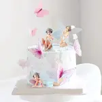 3 pcs White Wings Cute Angel Girl Cake Topper