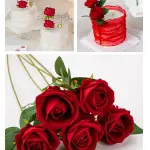 2 pcs Realstic Rose artificial flower with leaf and stem cake topper