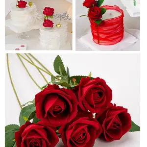 2 pcs Realstic Rose artificial flower with leaf and stem cake topper