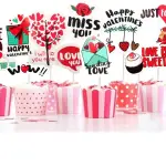 12 pcs Valentine Day theme cupcake topper set