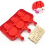 3 cavity snowman popsicle Silicone Mould with wooden sticks