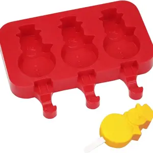 3 cavity snowman popsicle Silicone Mould with wooden sticks
