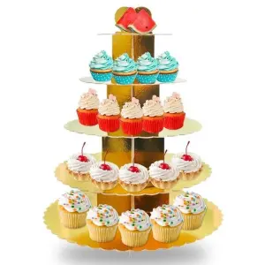 5 Layer Disposable Cake Stand Golden Cardboard Dessert Mini Cake Stand Tower Cupcake Stand Baby Shower Birthday Party Supplies cup cake stand
