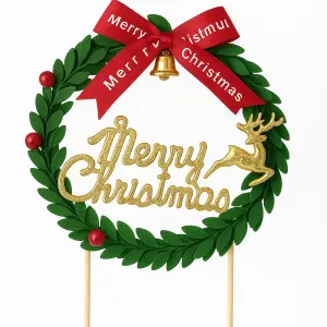 1 pcs Large Garland theme Merry Christmas Cake Topper style 1