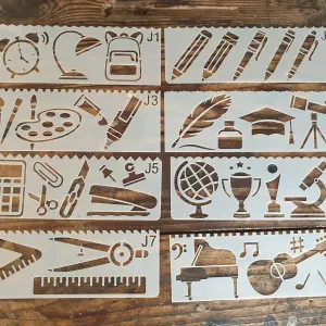 8 pcs School Study and Music Theme Decoration icing Stencils set