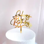 Golden happy birthday cake topper with hearts