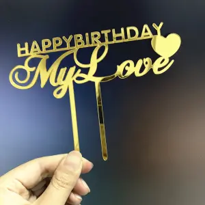 Golden happy birthday cake topper
