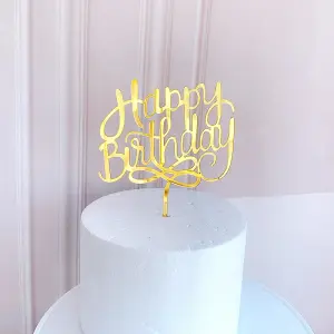 Golden happy birthday cake topper