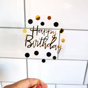 Transparent round happy birthday cake topper