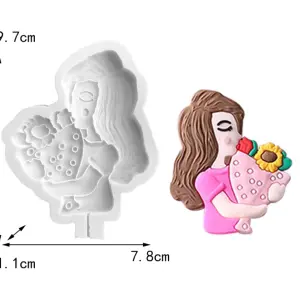Mom with Bouquet Silicone Mould for Candle, Resin & Cake Decoration