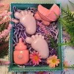 Baby Shower Theme Silicone Soap Mold,Little Feet Bear Baby Carriages Baby Pacifier Fondant Mold for Sugarcraft,Cupcake,Ice Cube,Pastry,Polymer Clay,Wax Melt Making,Cake Decoration