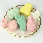 Baby Shower Theme Silicone Soap Mold,Little Feet Bear Baby Carriages Baby Pacifier Fondant Mold for Sugarcraft,Cupcake,Ice Cube,Pastry,Polymer Clay,Wax Melt Making,Cake Decoration