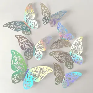 12 pcs silver Metallic Butterfly topper set style 1