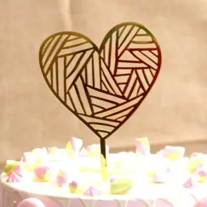 1 pcs golden abstract heart cake topper