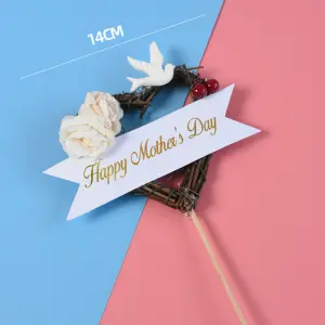 Happy mothers day with flower and bird cake topper
