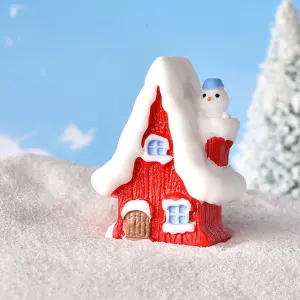 1Pcs Christmas Themed Resin House Figurine,Micro Landscapes Ornament Accessories,Red