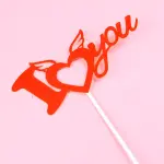 1 pcs red I love you cake topper