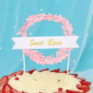 1 pcs sweet love pink wreath cake topper