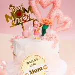 Best Mom ever with crown and red heart cake topper