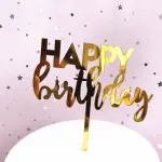 Golden font happy birthday cake topper