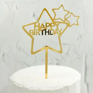 Golden star shaped happy birthday cake topper