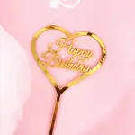 Golden heart shaped happy birthday cake topper