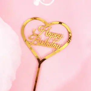 Golden heart shaped happy birthday cake topper