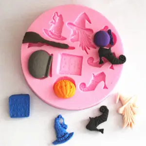 Pumpkin Witch Shoes Hat Magicbook Broom Shape Halloween Silicone Moulds