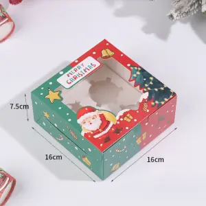 1 PCS 4 cavity Christmas Cupcake Pack Box Muffin Cake Open Window Transparent box