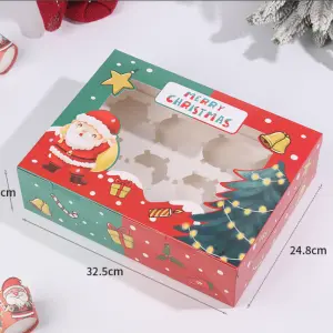 1 PCS 12 cavity Christmas Cupcake Pack Box Muffin Cake Open Window Transparent box