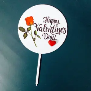 Happy Valentine Day round cake topper with 3d heart
